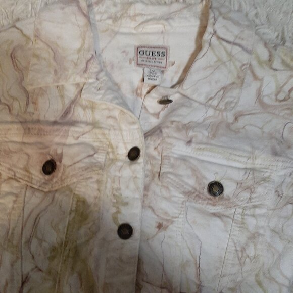 Vintage Guess Marble Distressed Jean Jacket Size S Cotton - Picture 4 of 5